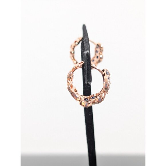 Bomb Party Faux Sapphire CZ Rose Gold Tone Hoop Huggie Earrings Pierced - Picture 2 of 10